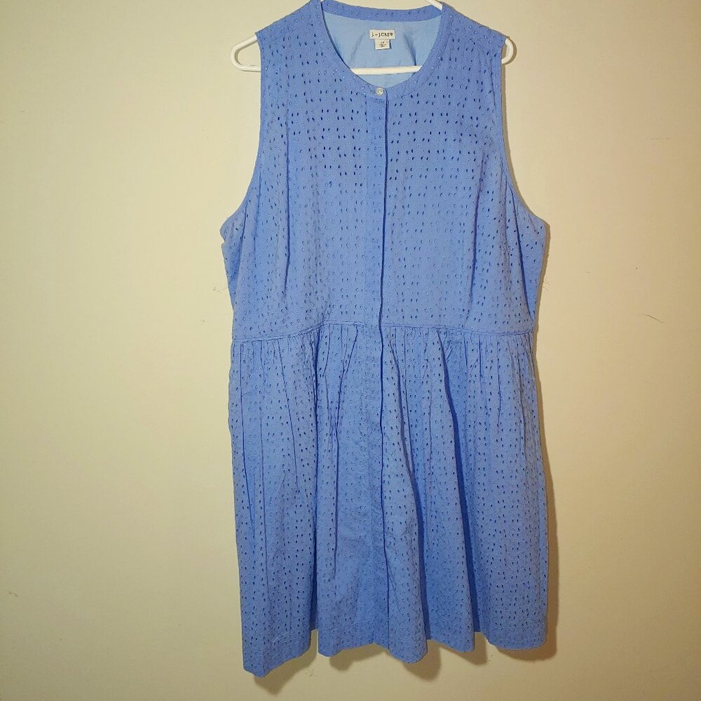 J.Crew Eyelets Sleeveless Fit and Flare Midi Shirt dress Size 22 Blue